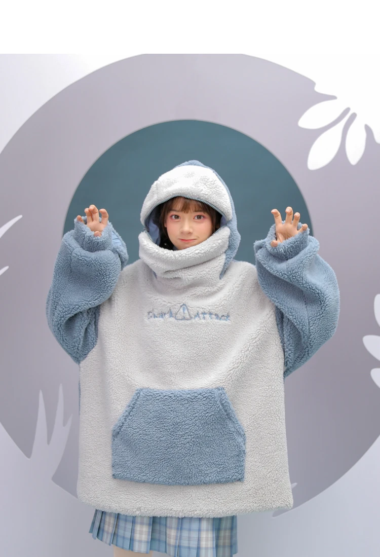 harajuku aesthetic shark anime hoodie woman korean kawaii crewneck