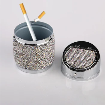 

Luxury Diamond Car Ashtray Pink White Gold Color Crystal Shiny Auto Ashtray with Cover for Car Great Gift for Women Girls