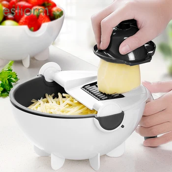 

Multifunctional Vegetable Grater,Carrot Cutter,Potato Slicer, Mandoline Slicer with Storage Drain Basket - Grater For Vegetables