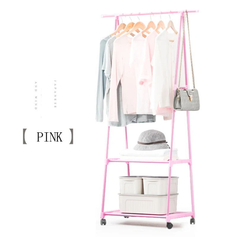 Съемная спальная вешалка для одежды с колесами напольная вешалка для пальто многофункциональный современный плащ треугольной формы вешалка для гардероба - Цвет: pink  Rack