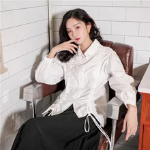 ^^Best Offers 2020 Spring New Women's Design Drawstring Doll Collar Long Sleeve Shirt White Top Blusas Mujer De Moda Fashion Casual 50cs ^^Best Offers 2020 Spring New Women's Design Drawstring Doll Collar Long Sleeve Shirt White Top Blusas Mujer De Moda Fashion Casual 50cs