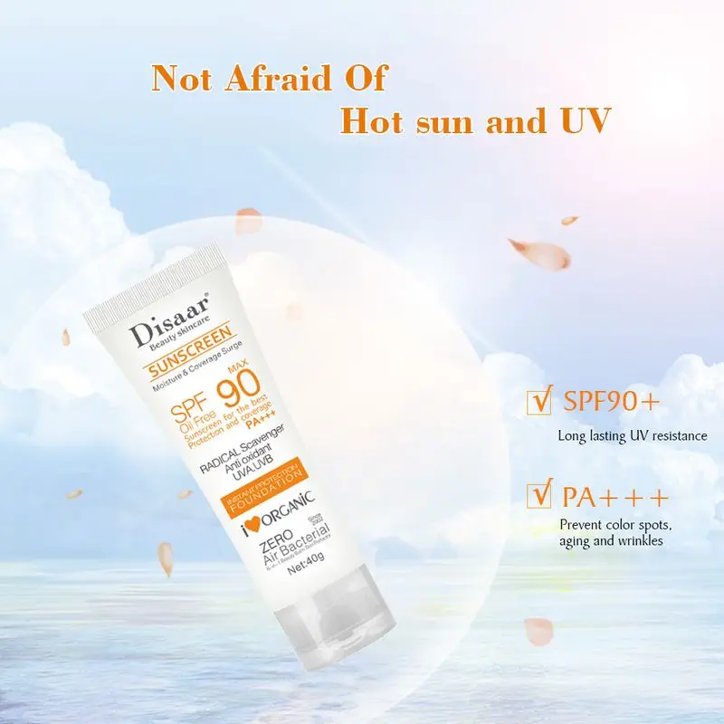 Disaar Facial Body Sunscreen Cream Beauty Skin Care Spf Max 90 Oil Free Radical Scavenger Anti Oxidant UVA/UVB 40g Sunblock