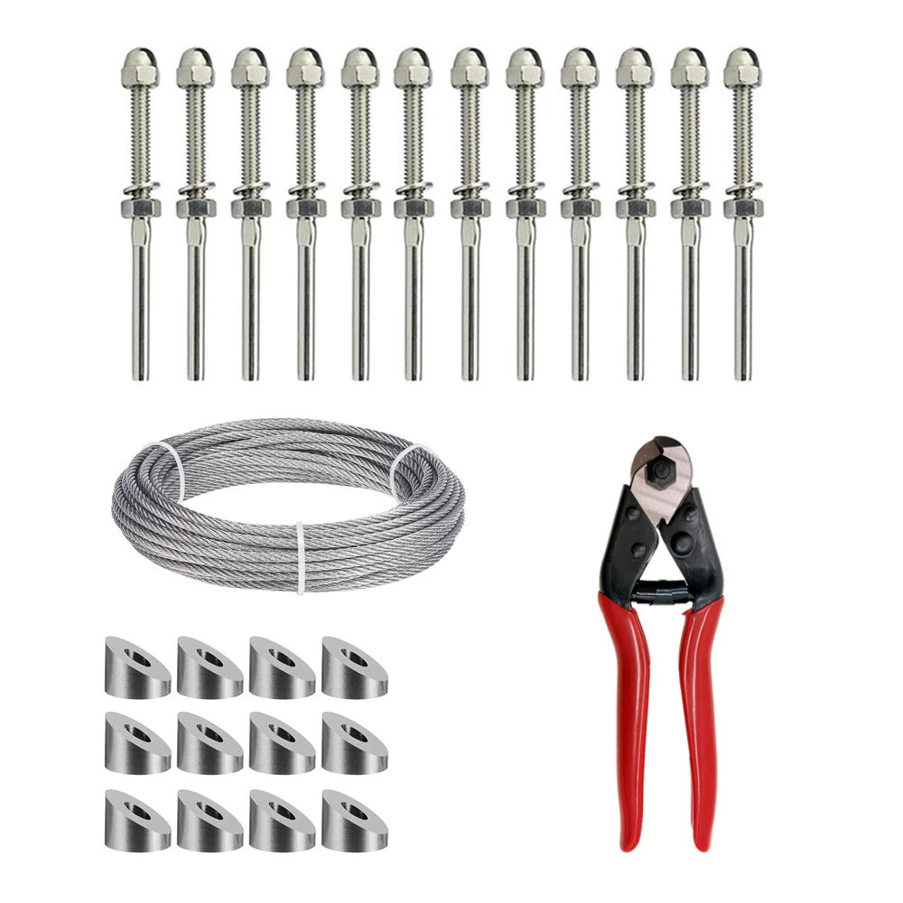316 Stainless Steel Cable Railing Kit or Hanging Kit with 1/8" Wire Rope Threaded Swage Stud