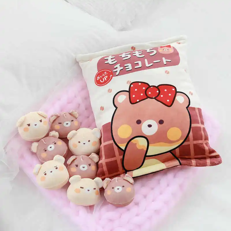 8pcs brown bear 8 шт., милая мягкая игрушка-Пингвин, игрушки в сумке, мягкая подушка для животных, пингвин, аниме, коричневые медведи, снек, пудинг, креативная подушка - Цвет: 8pcs brown bear