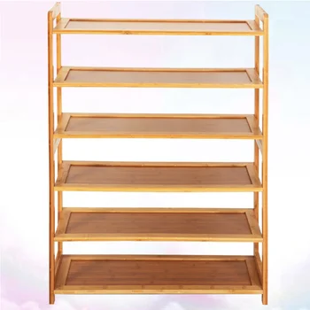 

1 pc Flat Bamboo Shoe Shelf Concise Household 6 Tiers Shoe Holder Shoe Rack Organizer for Home Dorm