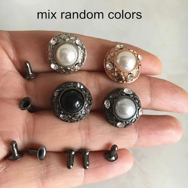 Mix Random Colors 50 шт-15 мм круглые купольные металлические заклепки с жемчугом и стразы, золото, серебро, черный Gunmetal, DIY заклепки шипы для сумок, обуви - Цвет: Mix Random Colors
