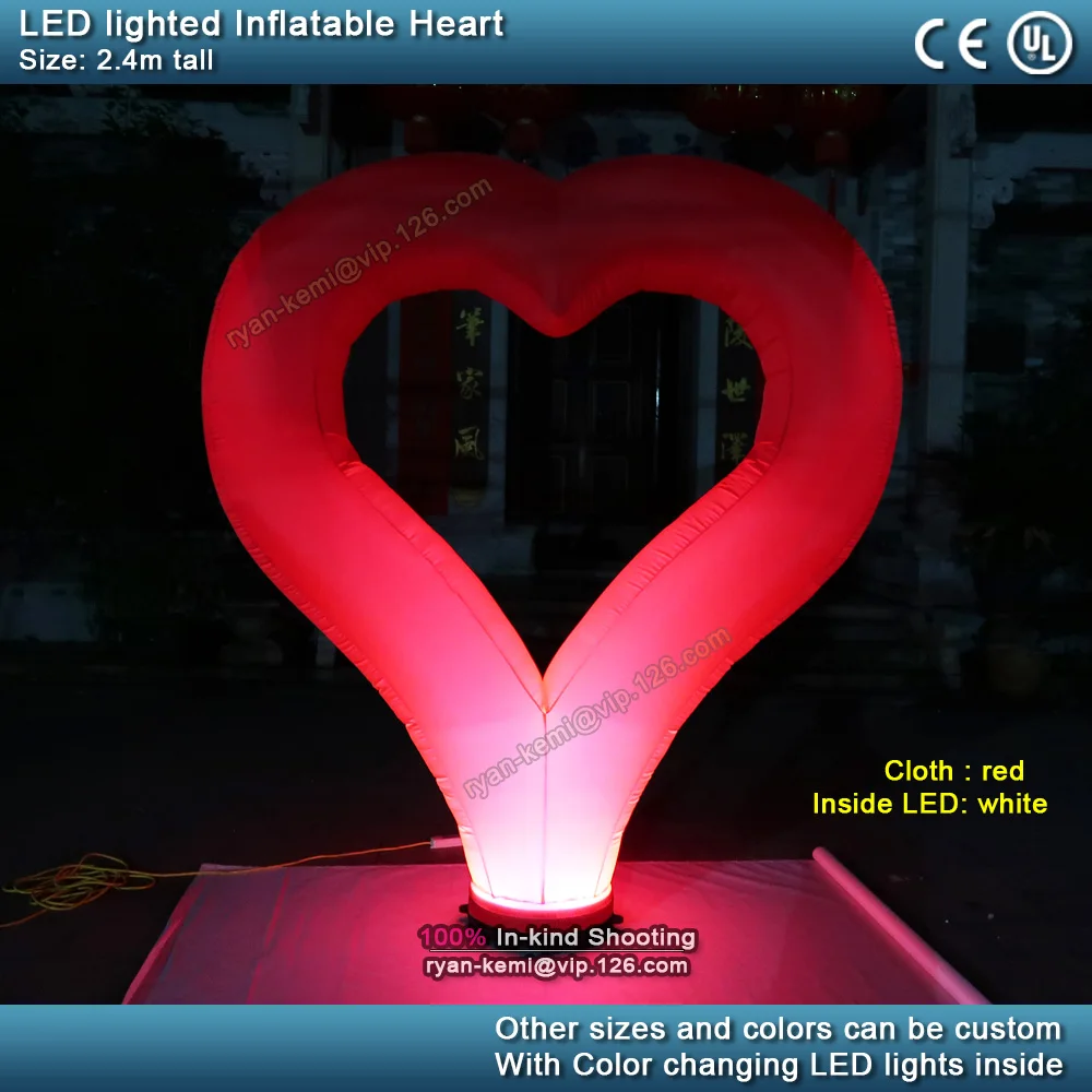 Free shipping 2.4m tall LED lighting inflatable heart outdoor romantic inflatable love balloon for wedding party decoration use 6
