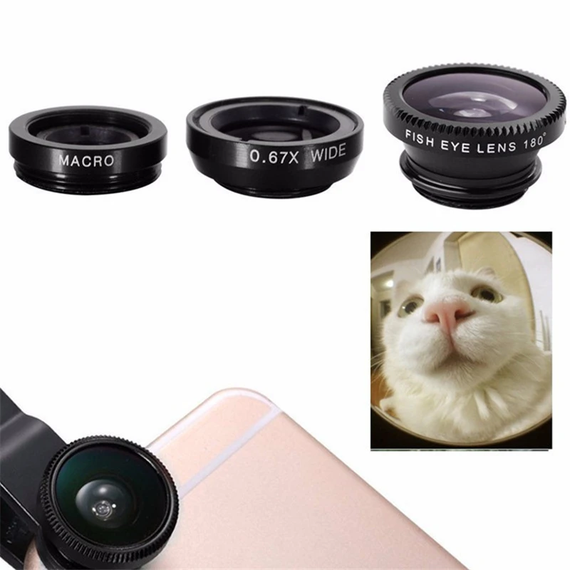 fisheye lens for phone Cell Phone Fisheye Lens 3 In 1 Wide Angle + Macro Camera + Fish Eyes Camera Lenses with Clip on For Iphone 12 11 Samsung Huawei micro lens for phone