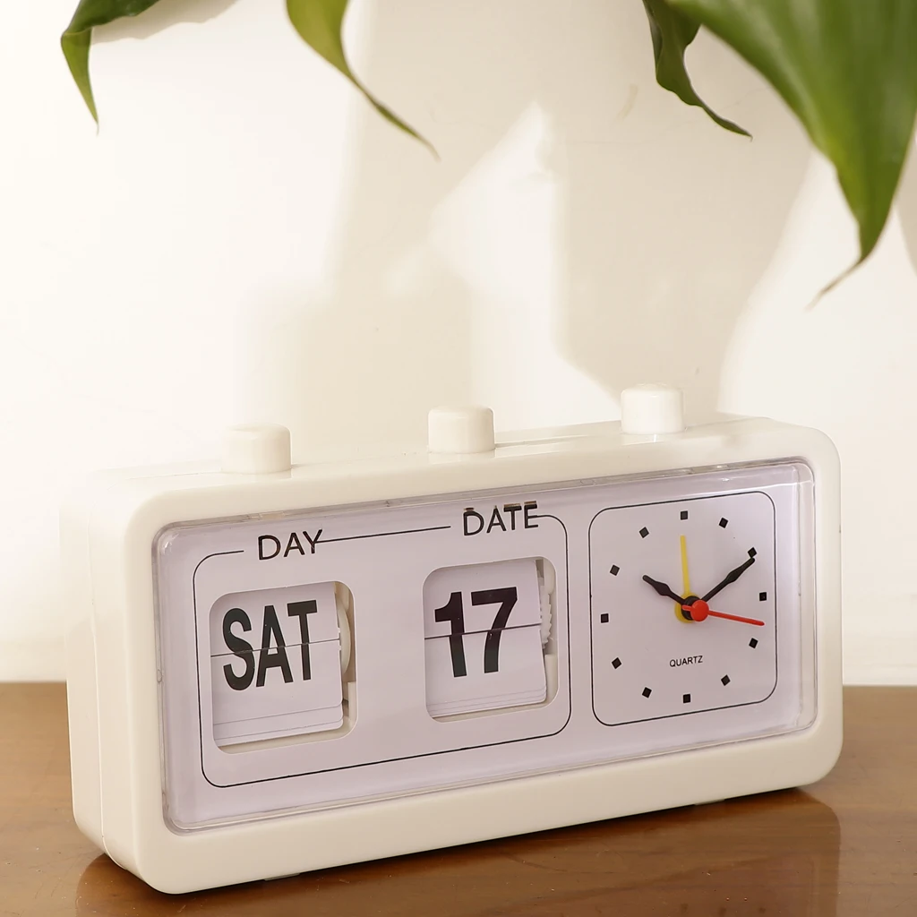 Vintage Retro Quartz Alarm Clock Flip Calendar Display Clock for Home Improvement