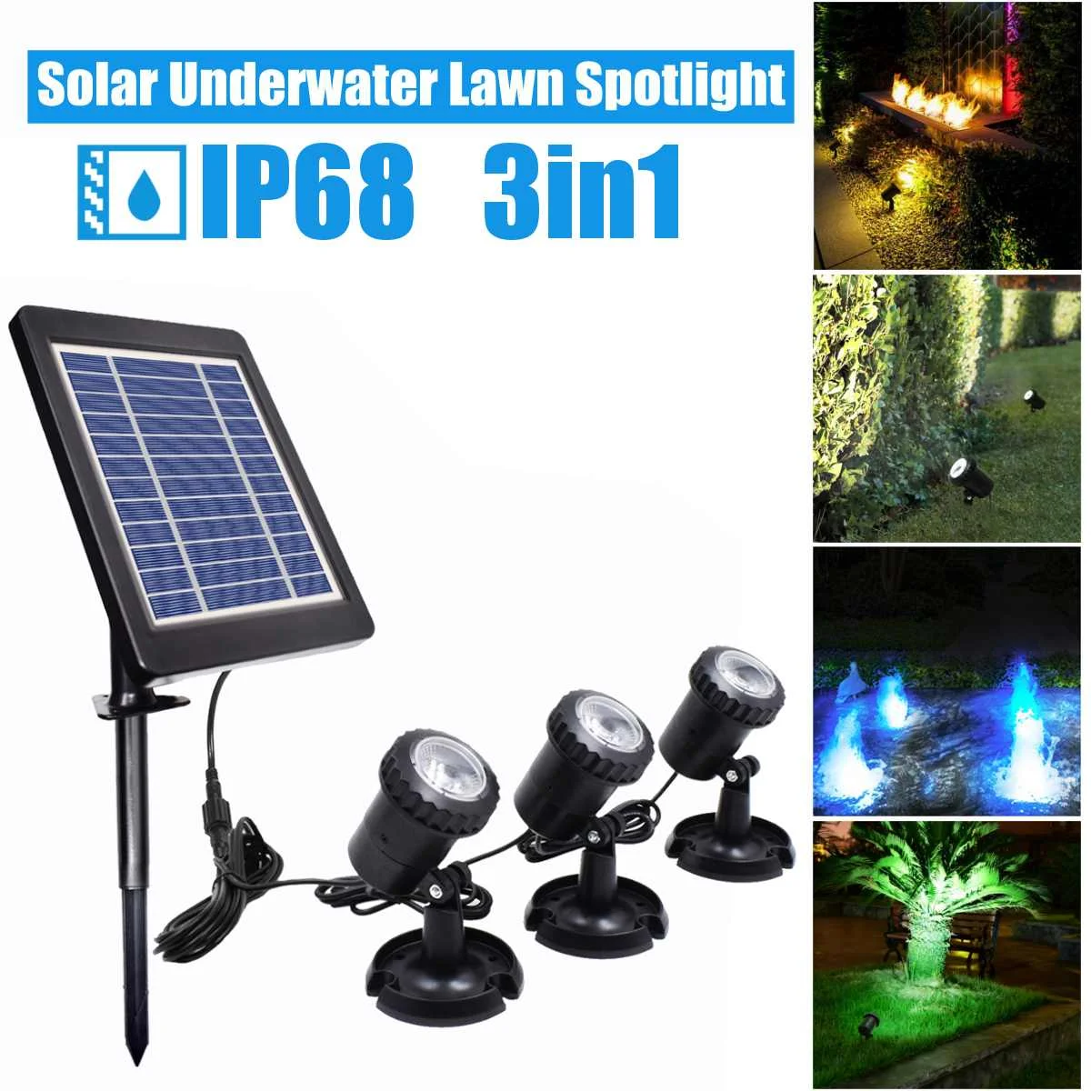

Solar Light 1 in 3 Waterproof IP68 Underwater Fountain Pond Lights LED Spotlights For Outdoor Amphibious Lawn Pool Garden