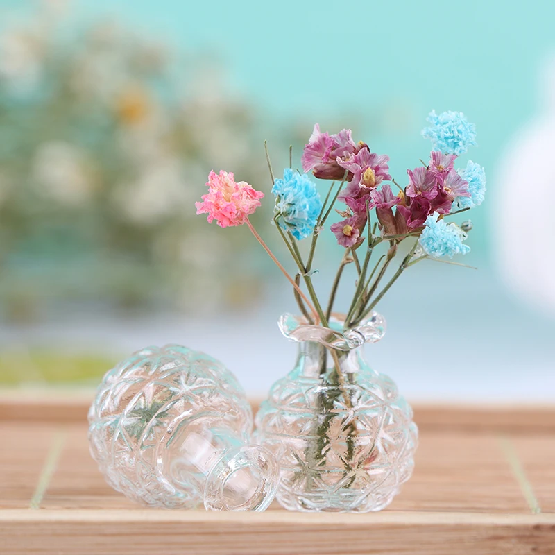 2Pcs 1:12 Dollhouse Miniatures Glass Pot Vase Model Doll House Flowerpot Living Room Decor Toy