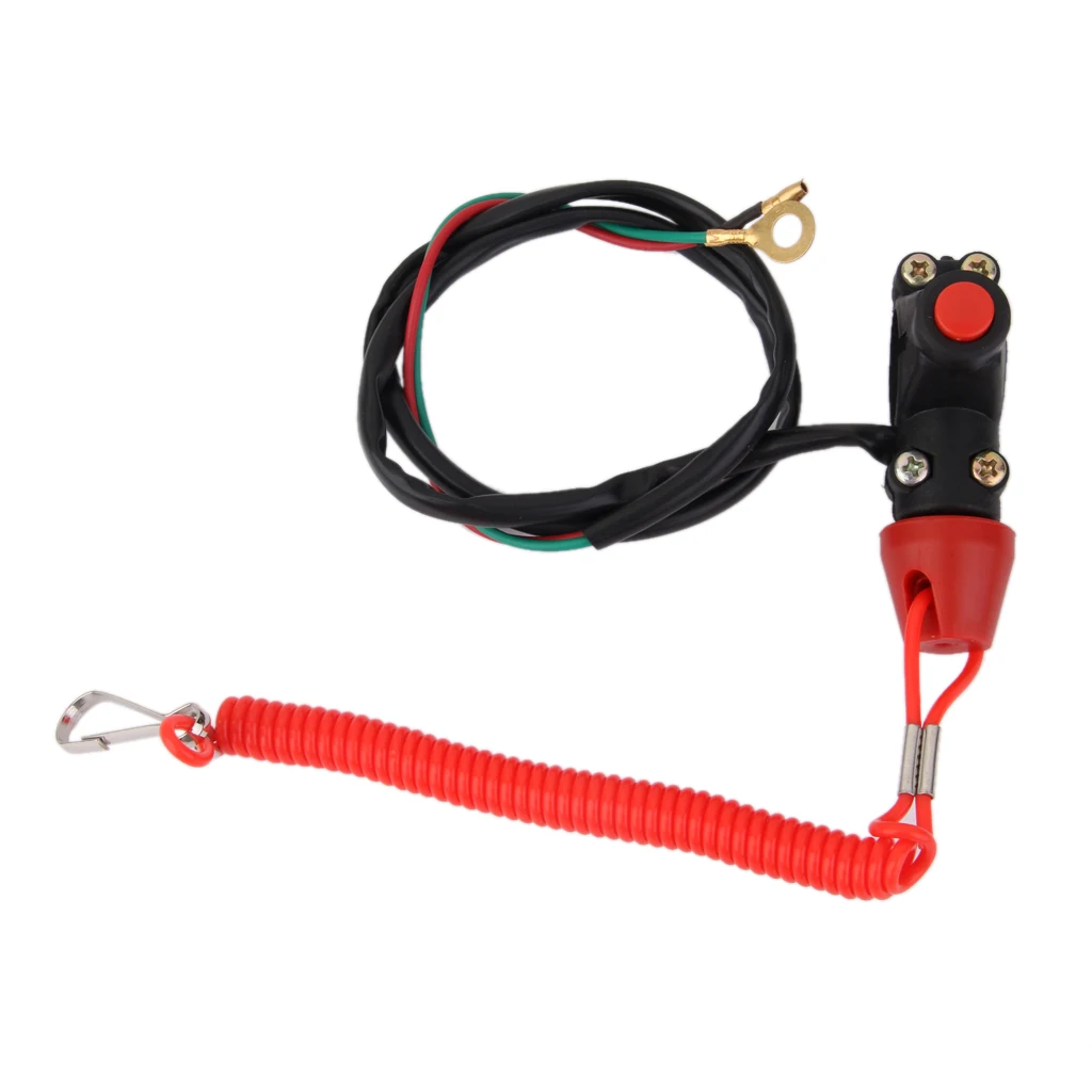 

12V 2-Wires Motorcycle Engine Kill Switch Push Button w/ Spring Tether Lanyard for ATV Dirt Bike 50cc 70cc 110cc 125cc