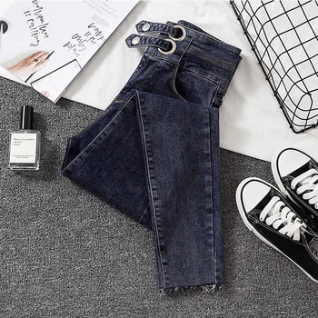 

2020 New skinny jean female high waist elastic spring summer ankle-length gray casual denim pencil pants Woman