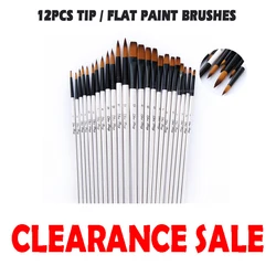 12pcs Tip / Flat Paint Brushes Paint Brushes Set Artist Paint Brushes Set Acrylic Oil Watercolor Painting Craft Art Kit Nylon