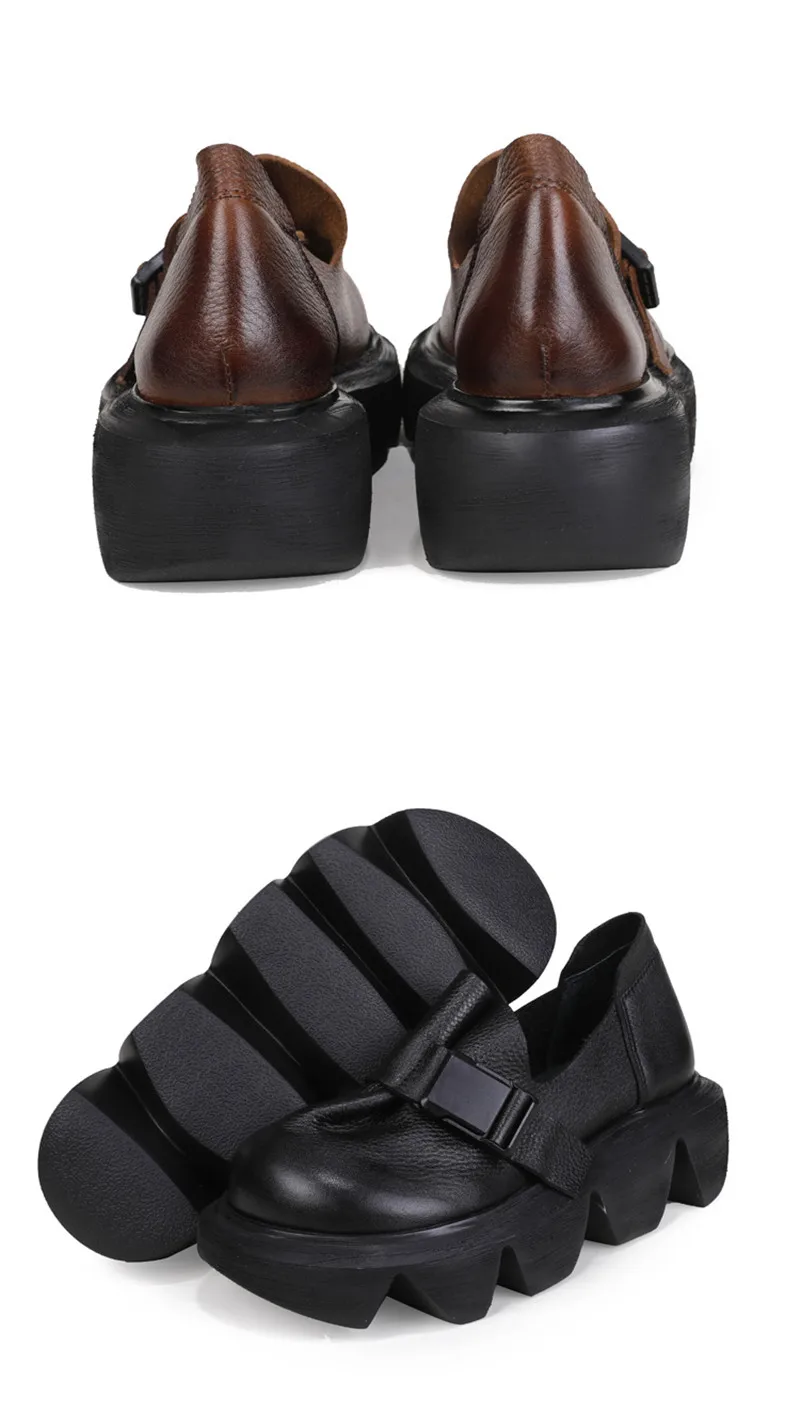 2020 Thick-Soled Platform Wedges High Heel Shoes Women Creepers Retro Genuine Leather Buckle Handmade Pumps Women Harajuku Shoes (7)
