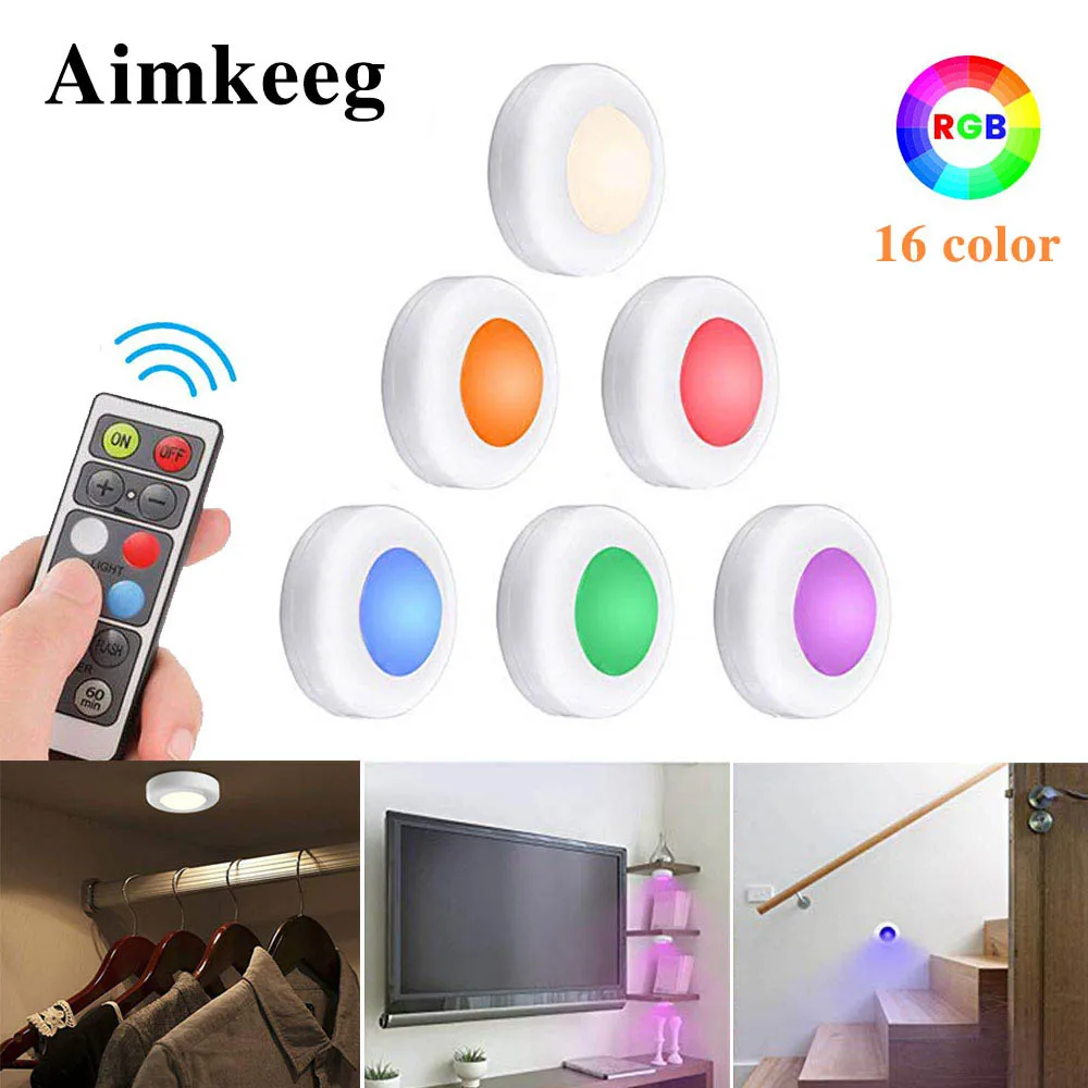 

Wireless Wall Cabinet Light Dimmable Touch Sensor LED Closet Light LED Puck Lights for Home Kitchen Bedroom Lamp RGB 16 Colors
