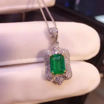 شراءمجوهرات AEAW 14K الذهب الأبيض 0.9ct الطبيعية الزمرد قلادة الأخضر الأحجار الكريمة الجميلة مجوهرات للنساء