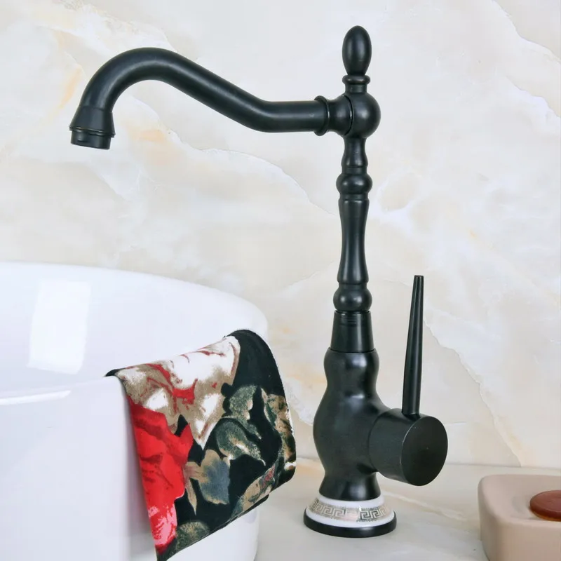 

Black Oil Rubbed Bronze Kitchen Wet Bar Bathroom Vessel Sink Faucet Mixer Tap Single Hole Swivel Spout Ceramic Base mnf663