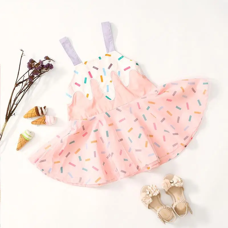 

chifuna New Sweet Summer Girl Dresses Pink Cotton Adjustable Sling Ice Cream Princess Dress for 1-5 Years Old Children's Dresses