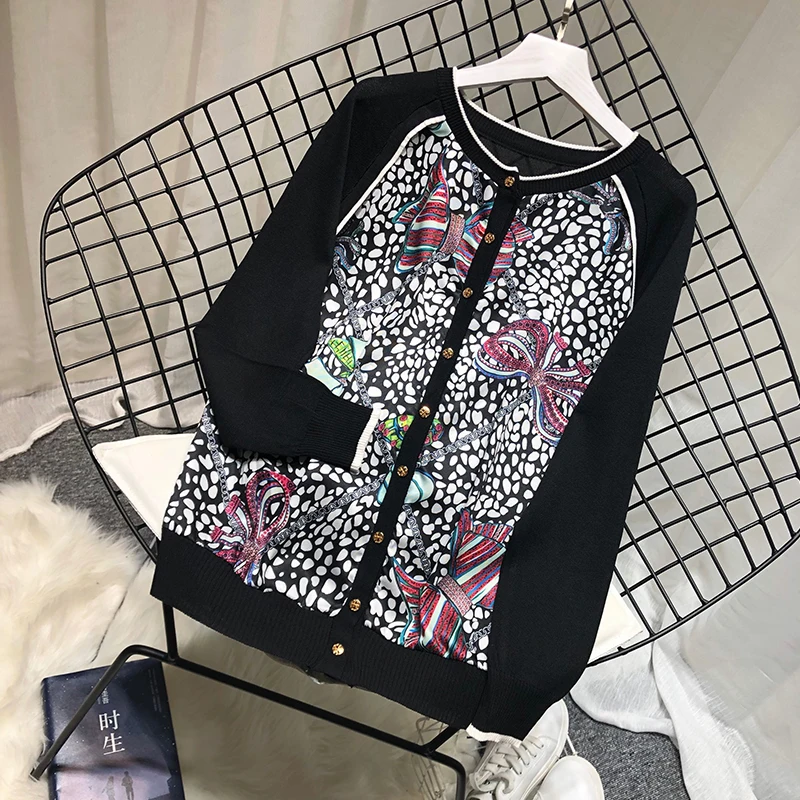 autumn women long sleeve knitted cardigans lady vintage print knitted sweaters female long sleeve knit coats summer Autumn