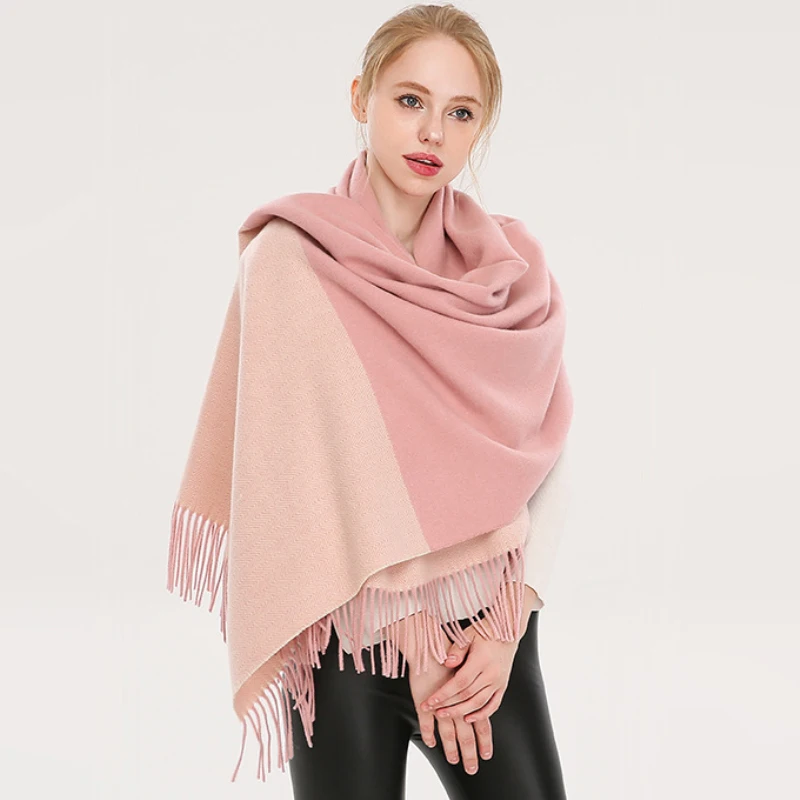 

SH007 Women Scarf Ladies Thick Warm Winter Scarves Two Tones Striped Wool Scarf Female Tassels Long Shawls Wraps Pashmina Scarf