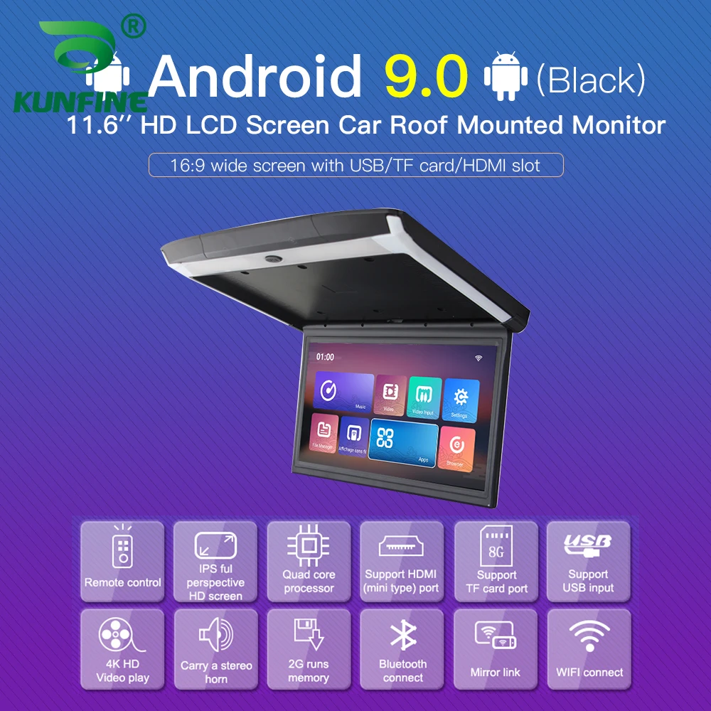 US $191.70 116 Inch Display Digital Screen Android 90 Car Roof Monitor LCD Flip Down Screen Overhead Multimedia Video Ceiling Roof Mount
