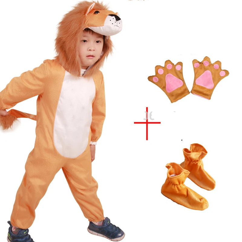Детский костюм льва для костюмированной вечеринки на Хэллоуин; одежда для выступлений с животными; перчатки; обувь - Цвет: costume gloves shoes