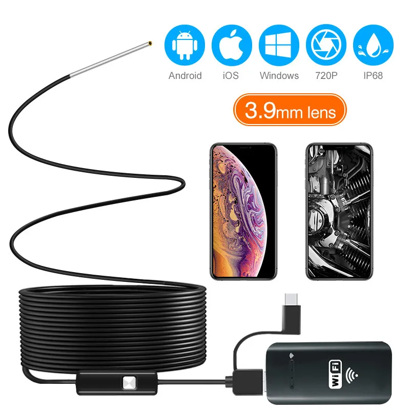 

3.9MM Wifi Borescope Endoscope Camera IP67 Waterproof 2000mAh Rigid Snake Camera for Android and iPhone, iOS Samsung PC