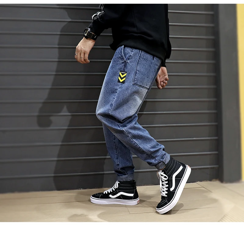 Fashion Streetwear Men Jeans Loose Fit Patch Designer Denim Cargo Pants Men Harem Jeans Vintage Retro Hip Hop Jogger Jeans Homme