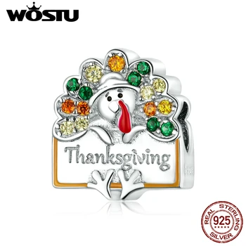 

WOSTU Thanksgiving Turkey Genuine 925 Sterling Silver Original CZ Pendant Charm for Bracelet or Necklace Fine Jewelry DAC339