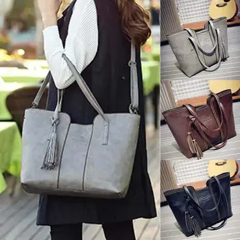 

Women's Leather Handbag Tassel Shoulder Bag Tote Purse Messenger Bag Fashion