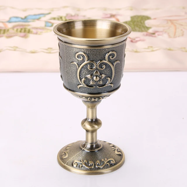 Vintage Classical Metal Wine Cup Handmade Small Goblet Household Copper Wine Glass Carving Pattern Creative Drinkware Small
