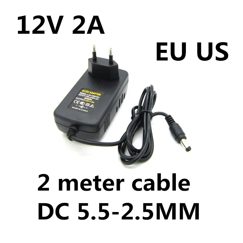 2 M 2 Metri Cavo 6.5Ft 12 V 2A 2000Ma Caricabatterie Alimentatore Adattatore Ca/Cc Caricabatterie 12 V Volt Per Striscia Led Telecamera Cctv Spina Ue 