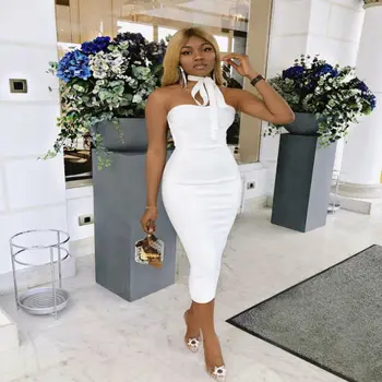 

New sexy summer women bandage dress black red white strap backless hollow out celebrity evening club bodycon dresses