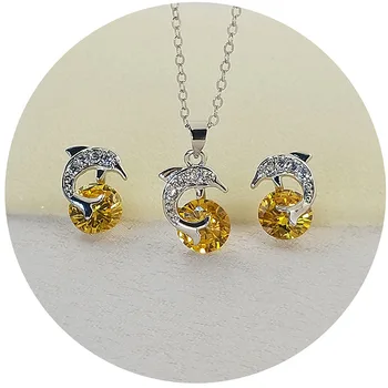

SIMPLE DOLPHIN NECKLACE EARRINGS ZIRCON JEWELRY SET EUROPEAN AND AMERICAN FASHION TWO PIECE SET JEWELRY WHOLESALE