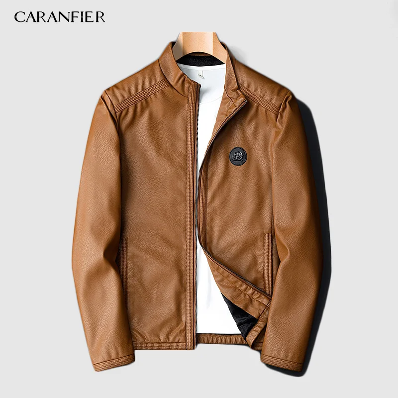 CARANFIER Для мужчин s искусственная(-ый) Куртки модное зимнее пальто мотоциклетные байкерские Искусственная кожа куртка Мужская толстый бархат пальто айкерские пиджаки - Цвет: Цвет: желтый