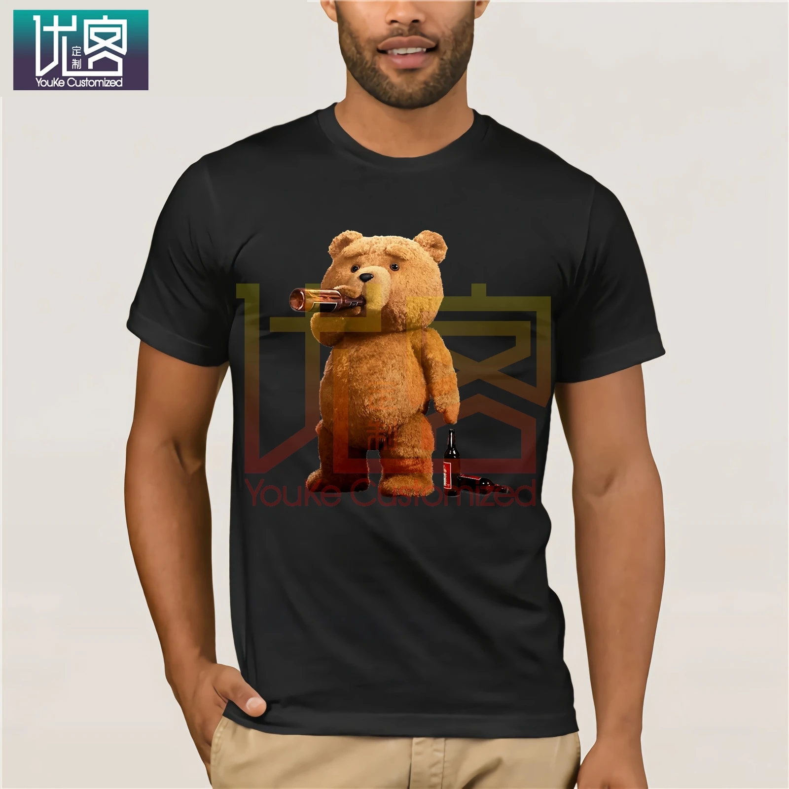 Gildan/мужские футболки с милым принтом Ted Bear Drink Beer Poster от Anedreabe ONeck хлопковые топы
