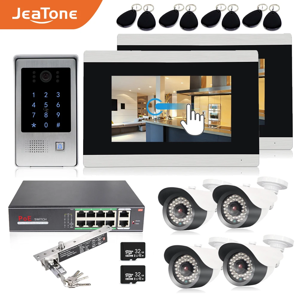 

7'' WIFI IP Touch Button Video Door Phone Intercom Door Bell Building Access Control System Touch Screen Motion Detection 1 to 2