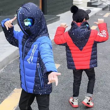 

2020 Winter Warm Kids Boys Jackets With Glasses For Children Waterproof Cotton-Padded Parkas with Glasses Teenage Hoodies Coat