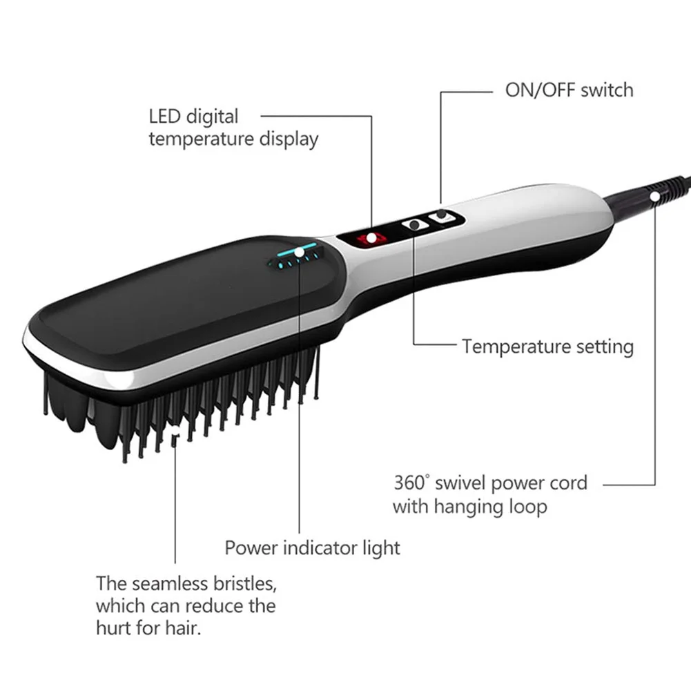  LED Display Ionic Beard Straightener for Men Hair Straightening Comb Adjustable Ceramics Heating Te