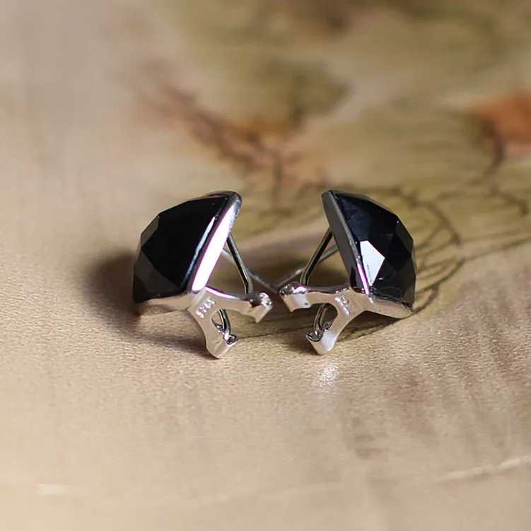 Серьги-гвоздики из стерлингового серебра S925, женские серьги-гвоздики, простые черные серьги из агата с синим песком, драгоценные камни