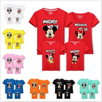 

Family Matching T Shirt Cartoon Mickey Minnie Mouse Short Sleeve Top Father Mother Son Daughter Matching Clothes Look Outfit Top