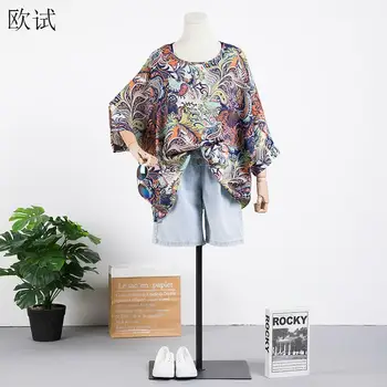 

Plus Size Chiffon Women Floral Blouse Summer 2020 Vinatge Ladies Top Print Thin Womens Tops and Blouse Oversize Bat Sleeve Femme