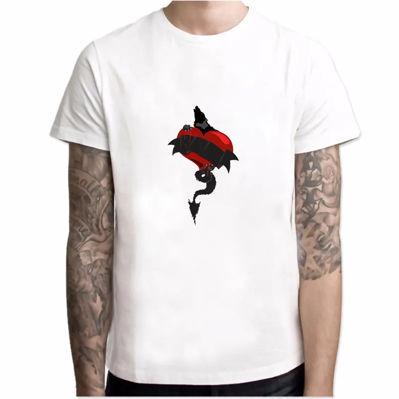 

MOUNTSHARP Funny Tshirt Men Demon Heart Print Hip Hop Halloween Clothes Streetwear Harajuku Short Sleeve O-Neck Cotton Casual
