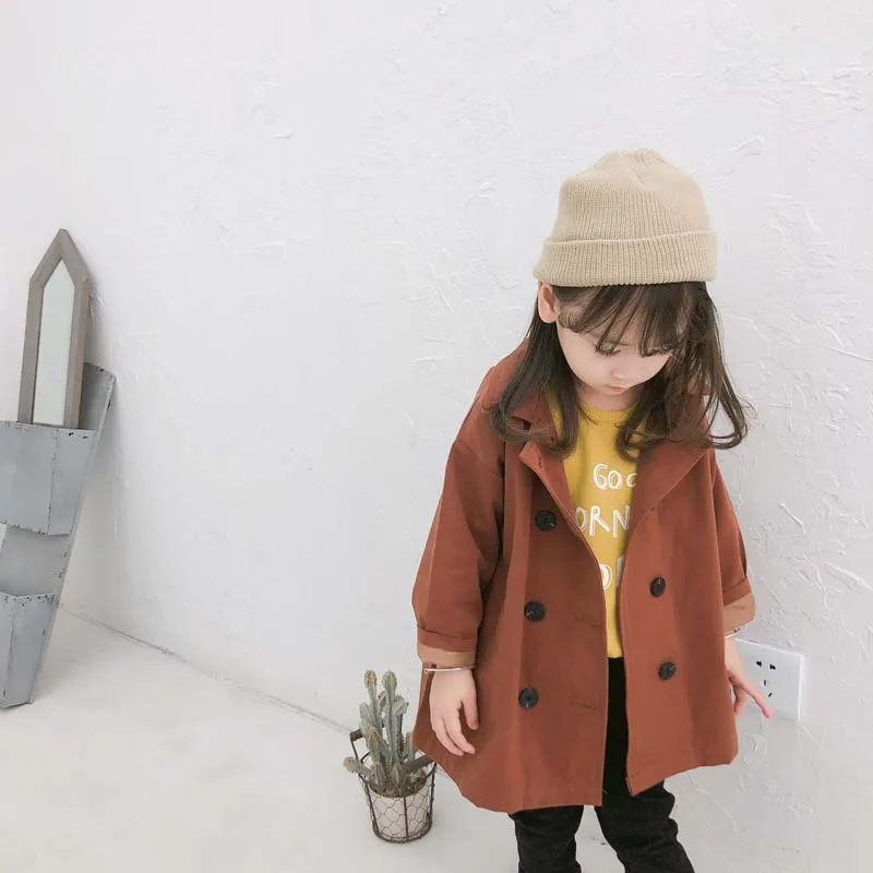 Autumn New Style GIRL'S Coat Children Fashion Mid-length Double Breasted Trench Coat Childrenswear a Generation of Fat