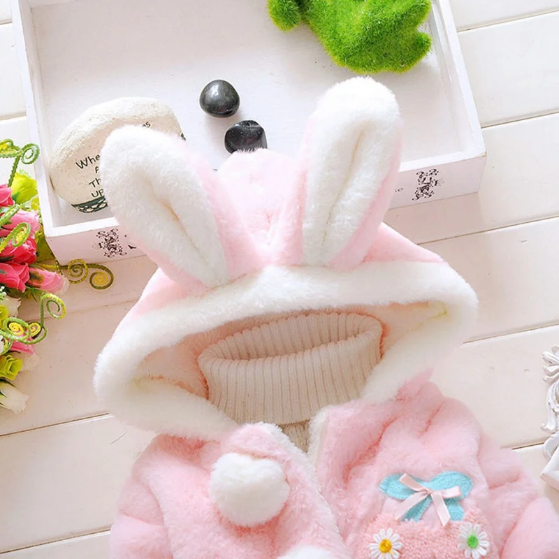 Autumn Winter Baby Girls Artificial Fur Thicken Long Sleeve Outerwear With Rabbit Ear Cute Hairy Comfortable Warm Hoodie Coat