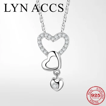 

Valentine Day Gift 925 Sterling Silver Couple Heart to Heart Pendant Necklace for Women Shiny Crystal CZ Silver Necklace Jewelry