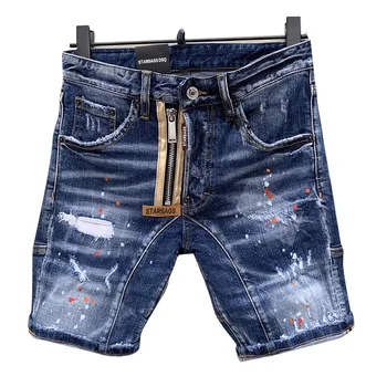 

season dsq jeans four men's letter leather hole paint dot hip hop slim Blue Elastic Italian pop brand D2d2 NEW