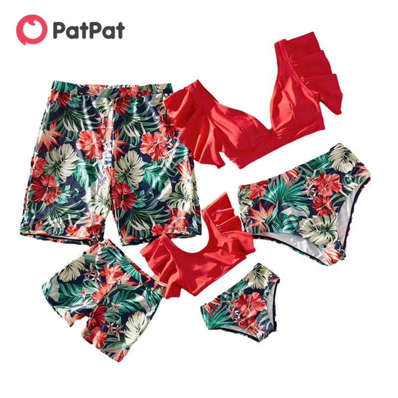 Big Deal Matching Swimsuits Family-Look Summer Children's New Patpat Floral-Print Ruffle-Sleeve 6n95BEO75Lw