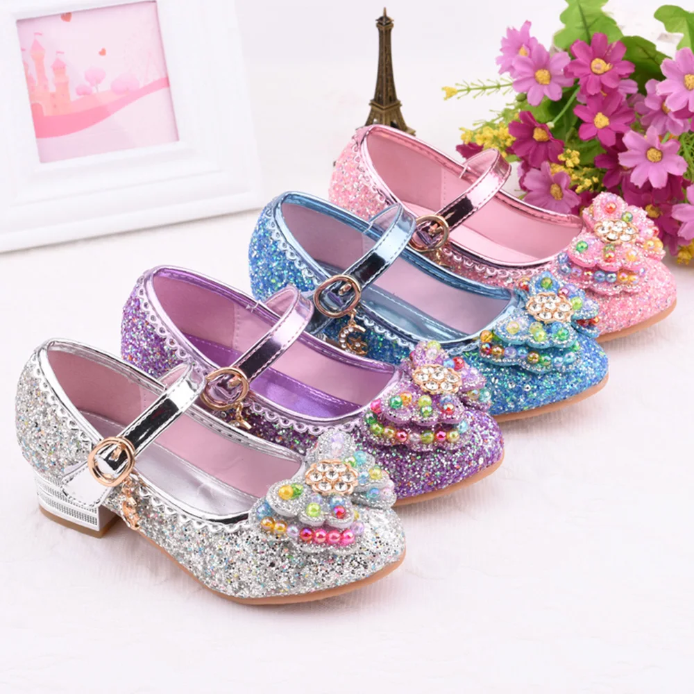 

Sequin Kids Princess Shoes For Girls Children's Dance Shoes With Bownot Decor For Wedding Party 2-6Years Old Fashionable D30